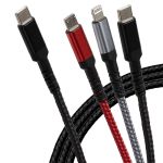 Maplin USB-C to 3 in 1 Multi Charging Cable USB-C/ Lightning / Micro USB-B Braided 1.2m - Black, Red