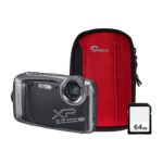 Fujifilm Finepix XP140 16.4MP 5x Zoom Tough Compact Camera, 64GB SD Card & Case - Graphite