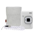 Fujifilm Instax Mini LiPlay Hybrid Instant Camera with FREE Pouch & Neck Strap - Stone White