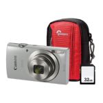 Canon IXUS 185 20MP 8x Zoom Compact Camera, 32GB SD Card & Case - Silver
