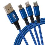 Maplin 3-in-1 USB-A to USB-C / Lightning / MicroUSB Braided Charging Cable - Blue, 1.2m