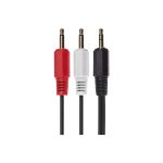 Maplin 3.5mm Aux Stereo 3 Pole TRS Jack Plug to Twin 3.5mm 2 Pole Jack Plug Cable 2m Black