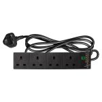 Maplin 4 Socket Extension Lead with Surge Protection 13A Neon Indicator 2m - Black