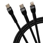 Maplin PRO USB-C to Dual USB-C / Lightning 65W Braided Cable - Black, 1.2m