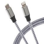 Maplin Lightning Connector to USB-C Braided 20W High Speed Cable - Silver, 1m