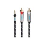 Maplin Pro 3.5mm Aux Stereo 3 Pole TRS Jack Plug to Twin RCA Phono Braided Cable - Black, 5m