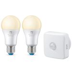 4lite WiZ Connected A60 Warm White WiFi LED Smart Bulb with PIR Sensor - E27 Large Screw, Pack of 2
