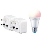 4lite Wiz Connected 3-Pin UK Smart Plug x 2 Pack + 1 x A60 Multicolour Dimmable E27 Large Screw Fit Smart Bulb