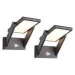 4lite Die Cast Aluminium Solar LED Wall Light with 2 Modes & Motion Detector - Graphite, Pack of 2