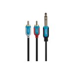 Maplin 1/4" 6.35mm 3 Pole Jack Plug to Twin RCA Phono Cable - Black, 3m