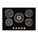 electriQ 75cm Gas on Glass 5 Burner Gas Hob - Black