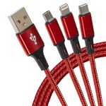 Maplin 3-in-1 USB-A to USB-C / Lightning / MicroUSB Braided Charging Cable - Red, 1.2m