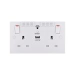 BG Electrical BG 2 Gang Switched Socket Square Edge 13A with Wi-Fi Extender + 1x USB-A 2.1A - White