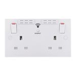 BG Electrical Square Edge 13A 2 Gang Switched Socket with Wi-Fi Extender - White