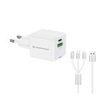 Conceptronic 2-Port 33W GaN USB PD Charger with 3-in-1 Charging Cable, USB-C x 1, USB-A x 1, QC 3.0, PPS