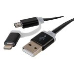LMS 2 in 1 USB Cable with Micro USB & Lightning Connector -Black