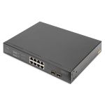 Digitus 8-Port Gigabit PoE Networkswitch, 19 Zoll, unmanaged, 2 Uplinkports, SFP, 140 W, af/at