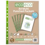Eco Eco A4 100% Recycled Bag 100 65 Micron Multi Punched Pockets - Pack of 100
