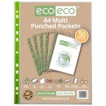Eco Eco A4 100% Recycled Bag 50 65 Micron Multi Punched Pockets - Pack of 50
