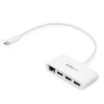 StarTech.com 3-Port USB-C Hub with Gigabit Ethernet - USB-C to 3x USB-A - USB 3.0 Hub - White