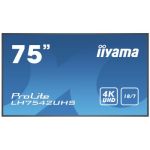 iiyama LH7542UHS-B1 signage display 189.2 cm (74.5") LED 4K Ultra HD Digital signage flat panel Black Built-in processor Android 8.0