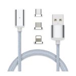 JLC Magnetic 3 in 1 Charging Cable Lightning, Micro USB and Type C 1 Metre - Silver