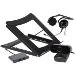 Maplin Working from Home Kit with Auto Focus Full HD Webcam, USB Headset, Laptop Stand & Multi Port Hub