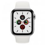 Apple Watch Series 5 GPS + Cellular, 44mm Stainless Steel Case with White Sport Band - S/M & M/L