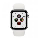 Apple Watch Series 5 GPS + Cellular, 40mm Stainless Steel Case with White Sport Band - S/M & M/L