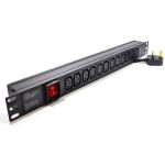 LMS 12 Way Horizontal 10A IEC Switched PDU / Power Bar > UK Plug (Rackmount)