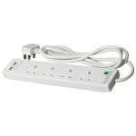 SMJ Electrical SMJ 2m 4 Socket 13A plus 2x USB-A Ports Extension Lead