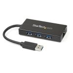 StarTech.com 3-Port Portable USB 3.0 Hub plus Gigabit Ethernet - Aluminum with Built-in Cable