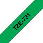 Brother TZE-731 DirectLabel black on green Laminat 12mm x 8m for Brother P-Touch TZ 3.5-18mm/6-12mm/6-18mm/6-24mm/6-36mm
