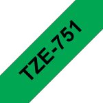 Brother TZE-751 DirectLabel black on green Laminat 24mm x 8m for Brother P-Touch TZ 3.5-24mm/HSE/36mm/6-24mm/6-36mm