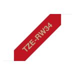 Brother TZE-RW34 DirectLabel gold on red non adhesive textil 12mm x 4m for Brother P-Touch TZ 3.5-18mm/6-12mm/6-18mm/6-24mm/6-36mm