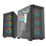 VIDA Versa Black ARGB Gaming Case w/ Glass Side & Glass/Mesh Front, ATX, 6x ARGB Fans, 6-Port Fan Hu