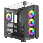 VIDA Visio Black ARGB Gaming Cube Case w/ Glass Side, Front & Top, ATX, 4x ARGB Fans, 6-Port Fan Hub