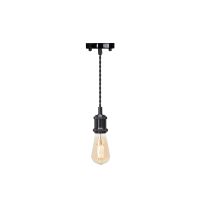 4lite Vintage Design Single Lighting Pendant with ST64 Amber Coated Filament LED Bulb - Blackened Silver