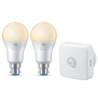 4lite WiZ Connected A60 Warm White WiFi LED Smart Bulb with PIR Sensor - B22 Bayonet Cap, Pack of 2