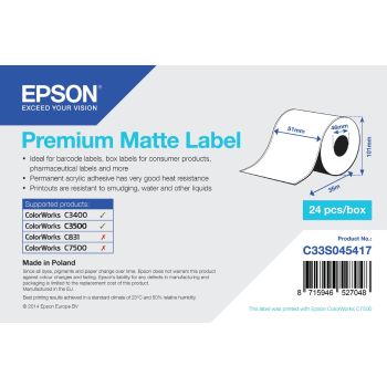 Epson Premium Matte Label - Continuous Roll: 51mm x 35m