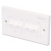 Lindy CAT6 Double Wall Plate with 4 x Angled RJ-45 Shuttered Socket, Unshielded