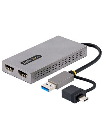 StarTech.com USB to Dual HDMI Adapter, USB A/C to 2x HDMI Displays (1x 4K30Hz, 1x 1080p), Integrated USB-A to C Dongle, 4in/11cm Cable, USB 3.0 to HDMI Display Adapter, Windows & macOS