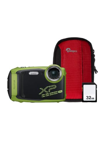 Fujifilm Finepix XP140 16.4MP 5x Zoom Tough Compact Camera, 32GB SD Card & Case - Lime Green