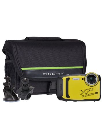 Fujifilm Finepix XP140 16.4MP 5x Zoom Tough Compact Camera, Bicycle Mount, Suction Mount & Bag - Yel