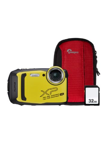 Fujifilm Finepix XP140 16.4MP 5x Zoom Tough Compact Camera, 32GB SD Card & Case - Yellow