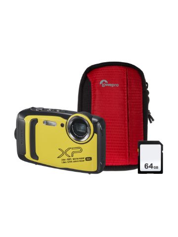 Fujifilm Finepix XP140 16.4MP 5x Zoom Tough Compact Camera, 64GB SD Card & Case - Yellow