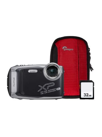Fujifilm Finepix XP140 16.4MP 5x Zoom Tough Compact Camera, 32GB SD Card & Case - Graphite