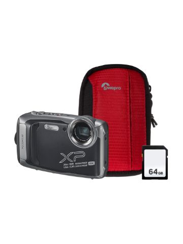 Fujifilm Finepix XP140 16.4MP 5x Zoom Tough Compact Camera, 64GB SD Card & Case - Graphite