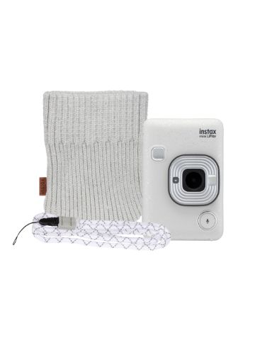Fujifilm Instax Mini LiPlay Hybrid Instant Camera with FREE Pouch & Neck Strap - Stone White