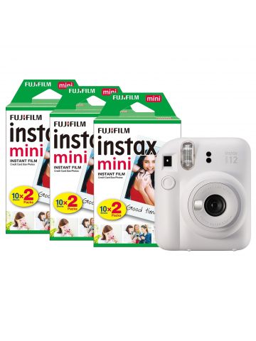 Fujifilm Instax Mini 12 Instant Camera with 60 Shot Film Pack - Clay White